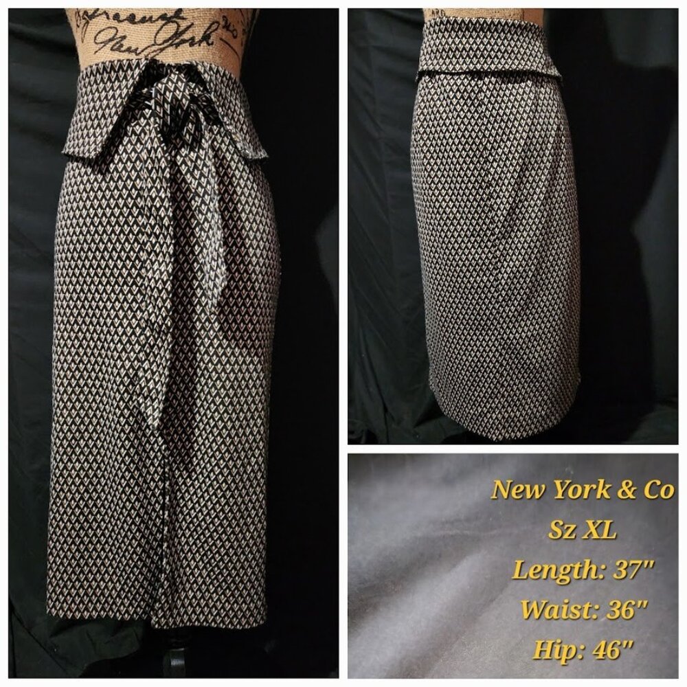 New York & Co  Size XL Printed High Waist skirt with tie belt